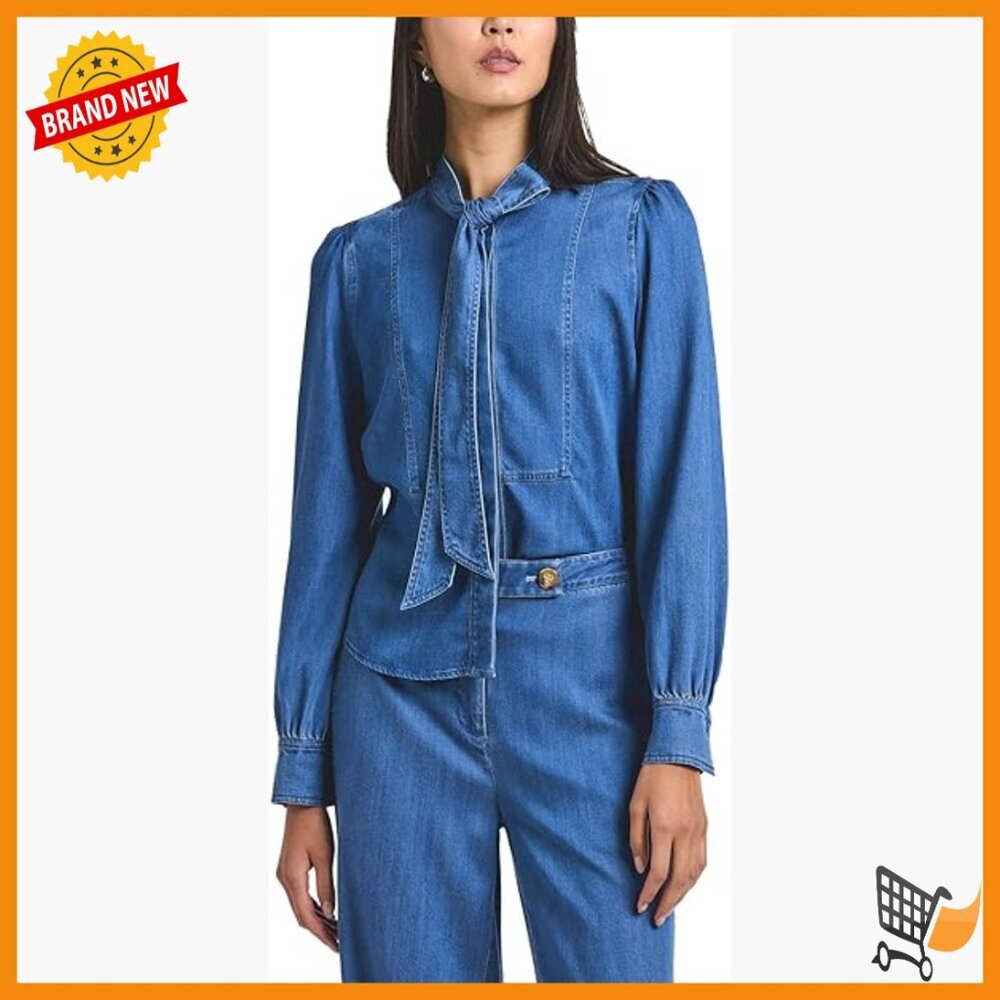 Long Sleeve Tencel Blouse with Tie Neck and Button Front